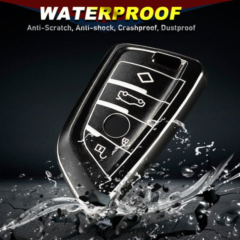 For BMW Key Fob Cover,Soft TPU Full Protection Key Fob Case for BMW 2 3 5 6 7 Series X1 X2 X3 X4 X5 X6 X7 Keyless Entry Smart Remote Control, Black