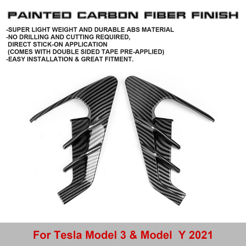 Glossy Carbon Fiber Side Fender Camera Flank Cover Trim For Tesla Model 3 Y 2021