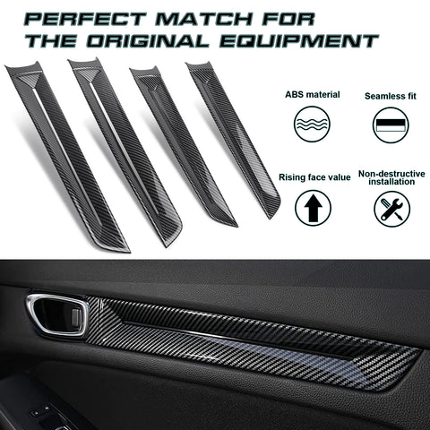4x Carbon Fiber Pattern Side Door Strip Cover Trim For Honda Civic 11th Gen 2022