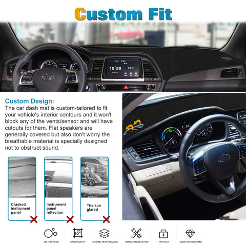 Center Console Dashboard Mat Pre-Cut Non-Slip Sunshield Sun Glare Protector Dash Carpet Pad Black Cover Compatible with Hyundai Sonata 2015-2019