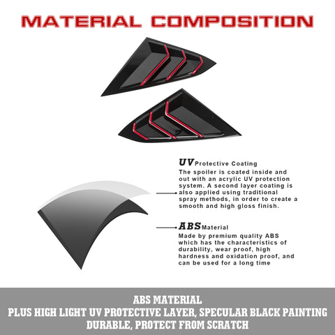 Side Air Vent Window Louver Glossy Black w/Red ABS Cover For Honda Civic 2016-21