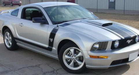 Glossy Black / Black Fluorescent Green Side Double-sided Vinyl Stripe Decal Sporty Sticker for Ford Mustang Hood Roof Rear Trunk