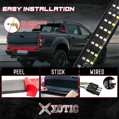 48" 5-Functions Triple Rows LED Tailgate Strip Light Bar - Sequential Turn Signal/Brake Light Strip/Running/Reverse/Double Flash Compatible With Trucks SUV Trailer Pickup etc, No Drill Install