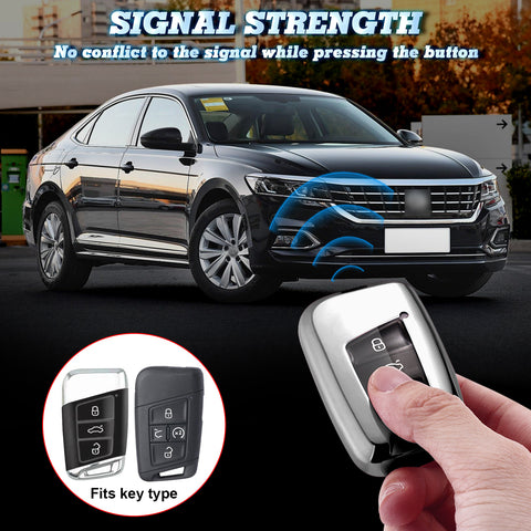 Xotic Tech Silver TPU Key Fob Shell Full Cover Case w/ Red Keychain, Compatible with Volkswagen Passat Arteon Atlas Jetta Skoda CC Golf 7 Tiguan MK2 Smart Keyless Entry Key