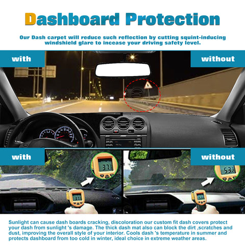 Center Console Dashboard Mat Pre-cut Non-Slip Sunshield Sun Glare Protector Dash Carpet Pad Black Cover Compatible with Nissan Altima Sedan Coupe 2007-2012