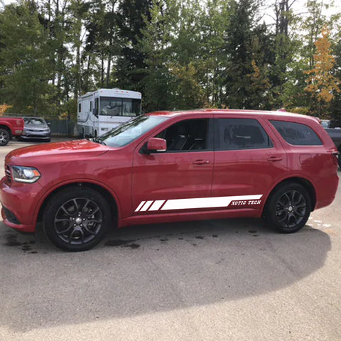 2pcs Glossy Black / White Car Side Skirt Stripe Sticker Lower Door Panel Decal Molding Trim for Dodge Durango 2010-2017
