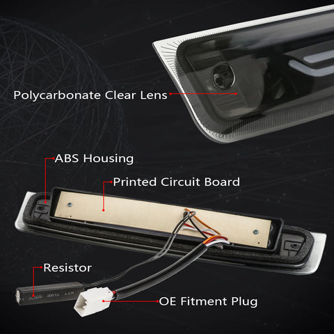 LED High Mount 3rd Third Brake Light Replacement For 2009-2018 Dodge Ram 1500 2500 3500 Red White Rear Cab Roof Center Mount Tail Stop Cargo Lights Lamps, Smoke Lens Black Housing