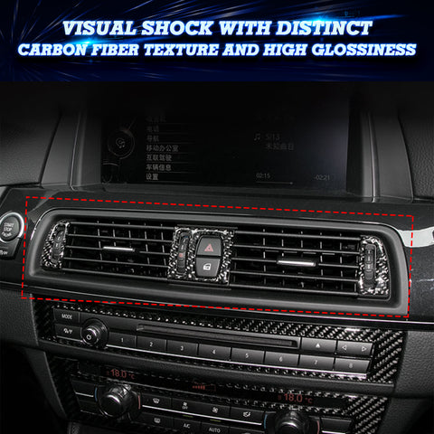 3Pcs Inner Real Carbon Fiber Center Dashboard Air Control Vent Outlet Cover Trim For BMW 5 Series F10 F11 F18 2011-17