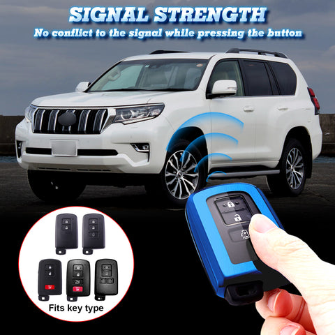 Blue TPU Full Seal Smart Key Fob Case For Toyota Camry Corolla Highlander Avalon