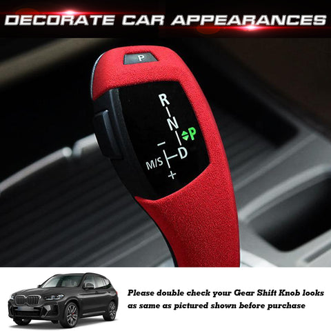 Red ABS Suede Leather Gear Shift Lever Knob Cover Trim For BMW X5 X6 E60 E70 E71