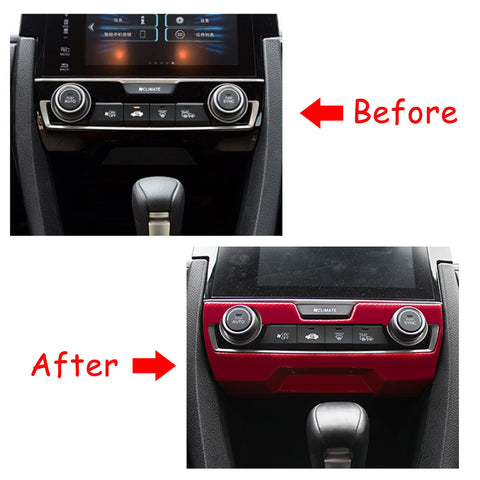 for Honda Civic 2016-2019 Dashboard AC Switch Button Panel Frame Cover Trim, Glossy Red ABS Car Console Control Function Button Cover Decor