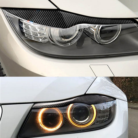 Carbon Fiber Headlight Eyebrow Eyelid Overlay Trim Decal Cover for BMW E90 E91 318i 320i 325i 2006-2012