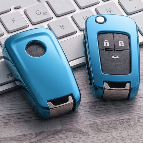 TPU Key Fob Cover Case Remote Holder Protector Jacket for Chevrolet Equinox Camaro Cruze Malibu Sonic Volt Park Impala/Fit Buick Encore Allure Regal, Blue