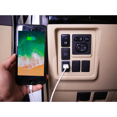 Dual USB Car Charger Socket with Audio Input Port for Toyota FJ Cruiser Highlander Tacoma 4Runner Camry RAV4 Tundra - High Speed USB Charging for iPhone iPad Samsung Digital Camera