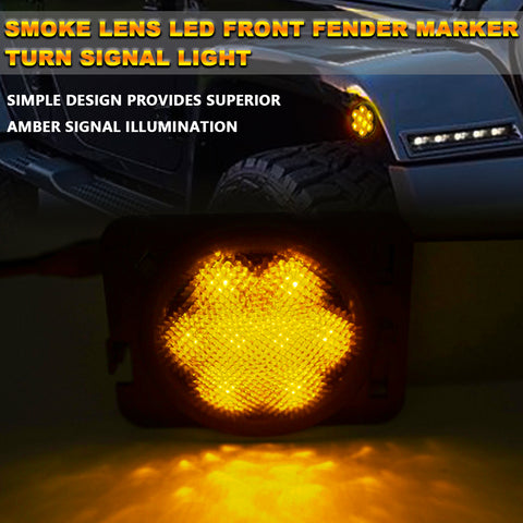 LED Turn Signal + Side Marker Fender Lights Smoked Lens For Jeep Wrangler JK