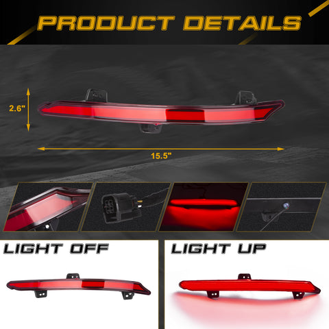 Red LED Bumper Reflector Flowing Brake Tail Light Signal For 2018-2021 Honda Accord