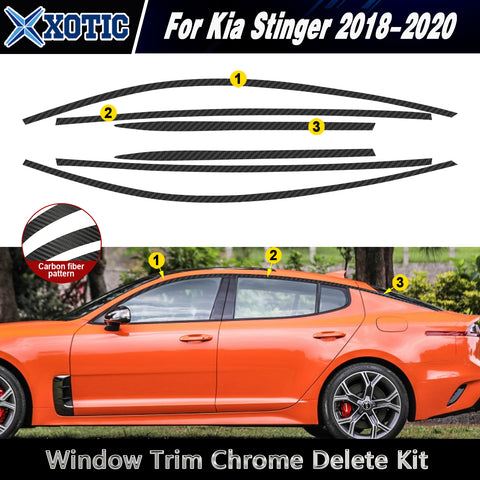 Carbon Fiber Texture Vinyl Pre-Cut Window Strip Cover For Kia Stinger 2018-2020
