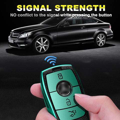 Soft TPU Leather Full Protection Smart Remote Key Fob Cover Case Holder Compatible with Mercedes E S Class 3 Button,Green