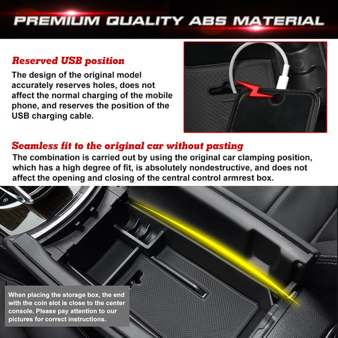 Center Console Armrest Secondary Compartment Container Tray Insert Storage Organizer Box Compatible with Mercedes Benz C Class W205 2015-2021, GLC Class W253 2016-2021