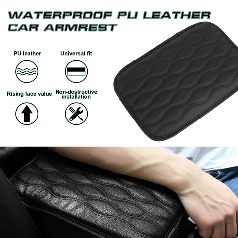 1PC PU Leather Wavy Texture Center Armrest Cover Seat Box Cushion Decor Trim Universal 30x21CM