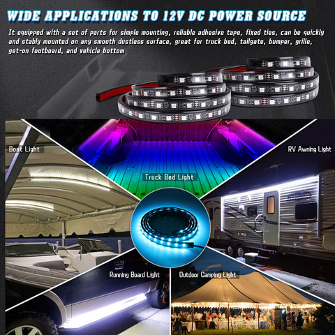 2pcs RGB Multi Color Truck Cargo Bed Running Board Step LED Strip Light Kit w/RF remote control Universal Fit Truck Pickup, ( Length 60'')