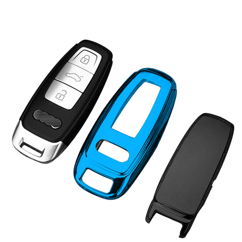 Blue TPU Full Seal Smart w/Button Key Holder Shell For Audi A7 A8 Q5 R8 TT S5 S6
