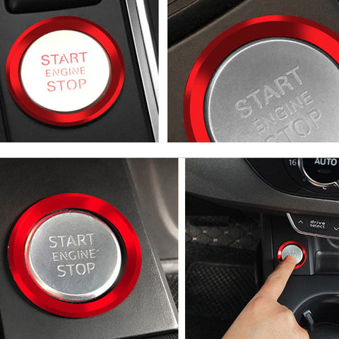 3D Metal Stainless Steel Keyless Engine Push Start Button Decor Trim Ring for Audi A4 A5 A7 Red/ Blue