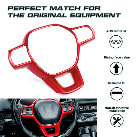 Gloss Red ABS Inner Steering Wheel Cover Molding For Honda Civic 11th Gen 2022+