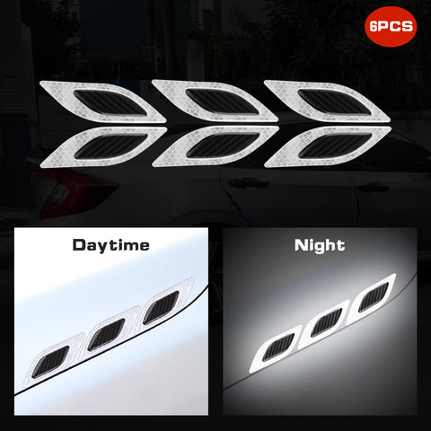 6x White w/ Carbon Fiber Pattern 3D PVC Night Reflect Car Vent Edge Bumper Decal