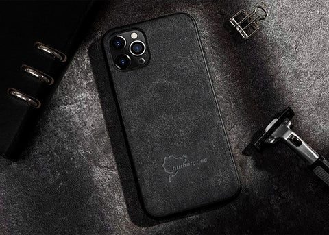 Luxury Black Matte Super Slim Nurburgring Race Track Map Leather Alcantara Suede Durable Protective Cover Case for Apple iPhone 12 Pro Max