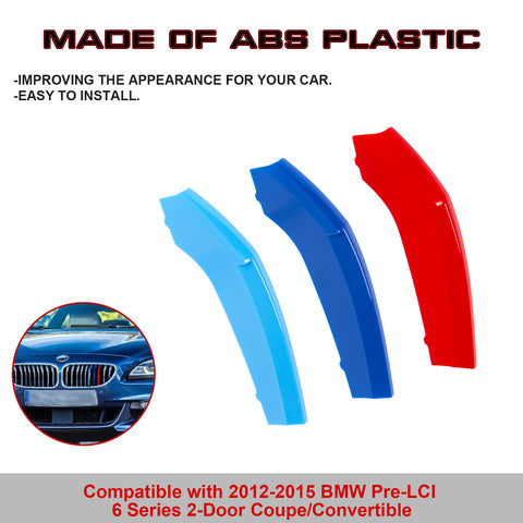 Tri-Color Front Kidney Grille Insert Cover Trim For BMW 6 Series F12 F13 2012-15