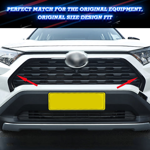 2pcs Auto Exterior Front Bumper Grille Frame Strip Cover Trim Compatible with Toyota RAV4 2019-2024, Glossy Black