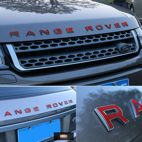 For Land Rover Front Hood 3D Emblem - Black/ Red RANGE ROVER Letter ABS Badge Decal for Rear Trunk Tailgate Decoration