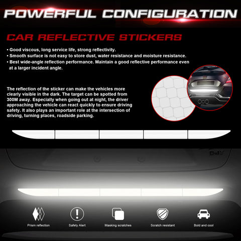 White Reflective Glow In The Dark Car Rear Bumper Warning Decal Strips Universal