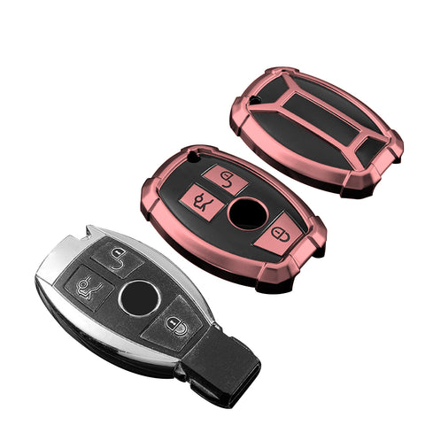 Full Covered Armor Pink TPU Remote Fob Key Cover Shell For Mercedes B C E G SLK