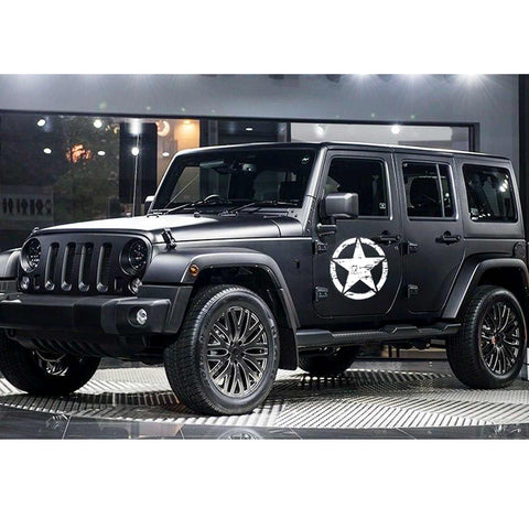 For Jeep Front Hood Sticker - Black/ White/ Yellow Army Military Star Vinyl Graphic Decal for Car Body Trunk Side Fender Door Bumper