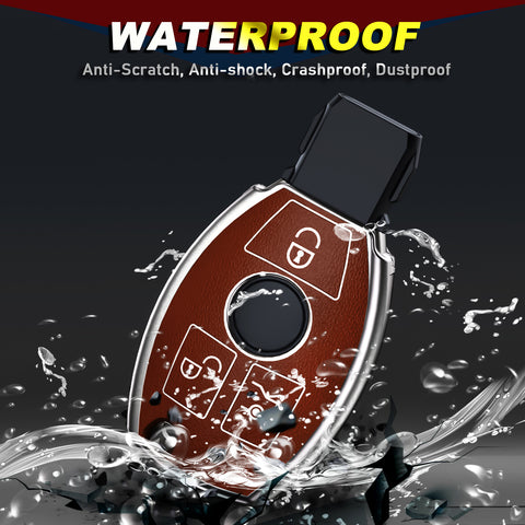 For Mercedes Benz Key Fob Cover, Key Fob Case for Mercedes Benz C E M S CLA CLS CLK GLC GLK G Class Soft TPU Full Cover Protection Smart Remote Keyless Entry Key Fob Shell, Brown