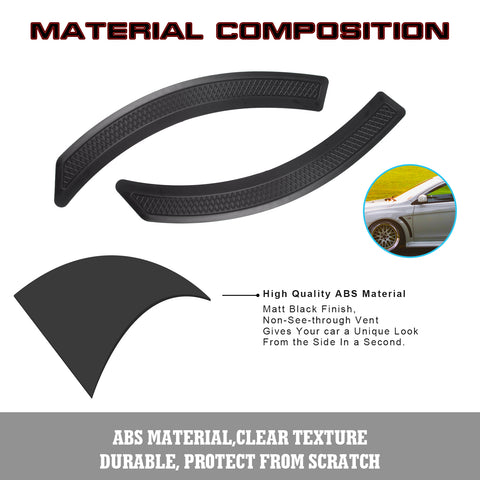 2PCS Mesh X Style Front Side Fender Scoop Air Flow Vent Grill Cover Trim Decoration Sticker Universal Fit, Matte Black