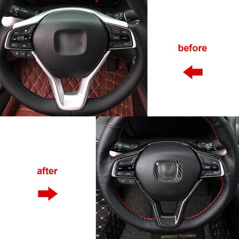 Car Interior Steering Wheel Upper & Lower & Center Logo Frame Decoration Cover Trim, Carbon Fiber Pattern, Compatible with Honda Accord 10th Gen Sedan 2018-2022 (3pcs)