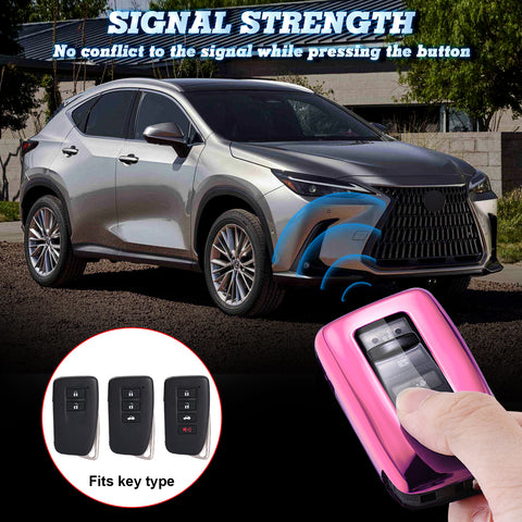 Xotic Tech Pink TPU Key Fob Shell Full Cover Case w/ Pink Keychain, Compatible with Lexus NX RX 250 GS IS RC 300 Smart Keyless Entry Key