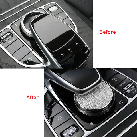 Bling Crystal Center Console Multimedia Control Knob Cover for Mercedes Benz W205 C Class X205 GLC Class W213 E Class, Car Interior Decoration Décor Bling