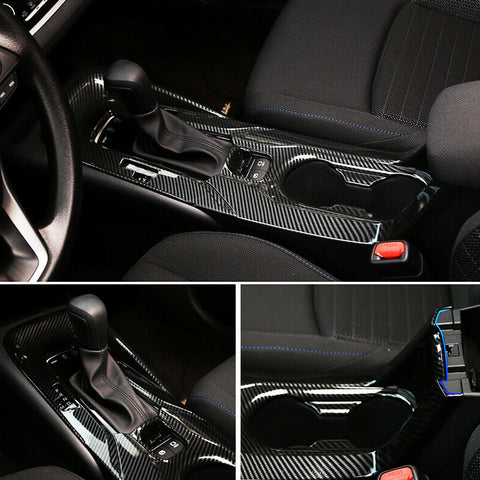 5pcs Carbon Fiber Pattern Stainless Steel Car Gear Shift Knob Console Panel Trims Cover Cup Holder Frame Cover for 2019 2020 2021 Toyota Corolla ((Regular Gasoline Version, Not fit Hybrid Version))