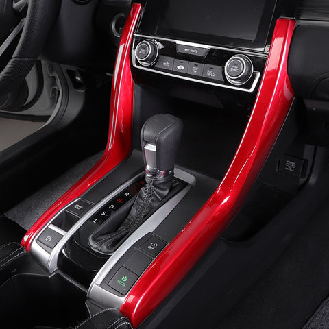 Red Interior Center Consoles Gear Shift Panel Side Molding Strip Cover Decoration Trim for Honda Civic 10th Gen 2016 2017 2018 2019 2020