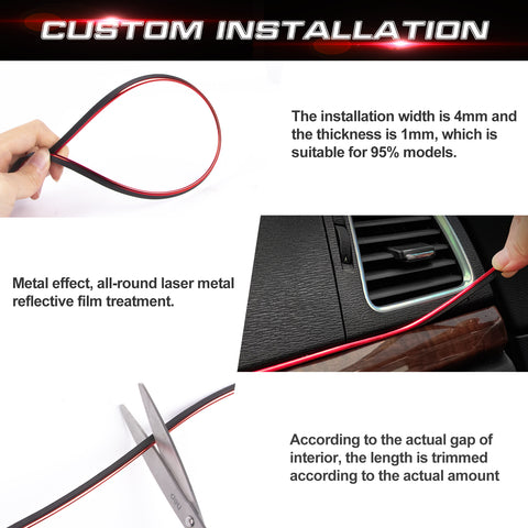 16ft Red Car Interior Door Gap Edge Line Insert Molding Trim Strip Accessories