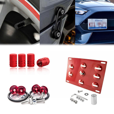 Set Tow Hook License Plate + Air Valve + Release Fastener For Ford Focus 2016-18
