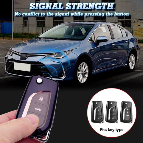 Purple Black TPU Shockproof Flip Key Fob Case For Toyota Auris Corolla Yaris 2/3/4 Button
