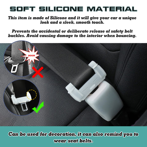 4pcs White Silicone Luminous Night Safety Car Seat Belt Buckle Clip Cover Trims