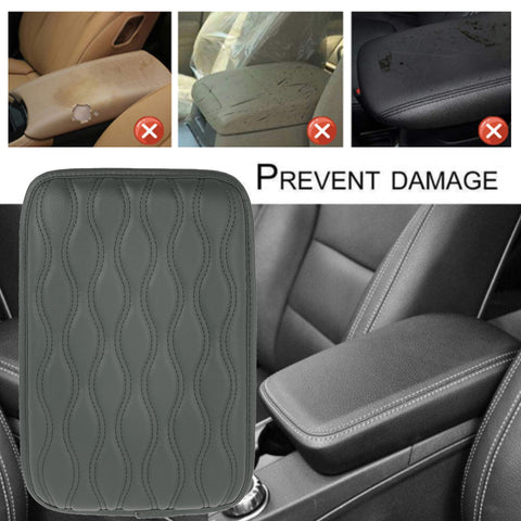 Gray Leather Wavy Shape Central Console Armrest Cover Seat Box Protect Decor 1pc