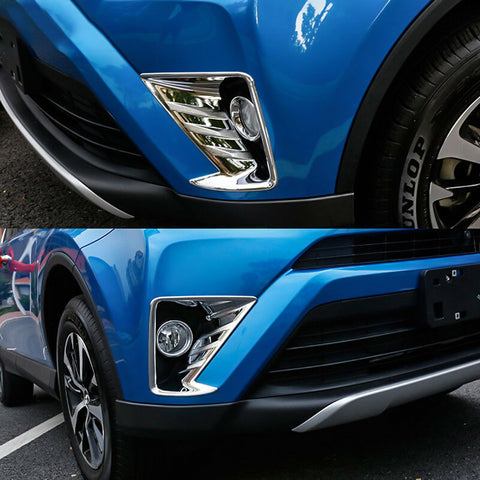2x ABS Chrome Front Fog Light Frame Cover Molding Trim for Toyota RAV4 2016-2018