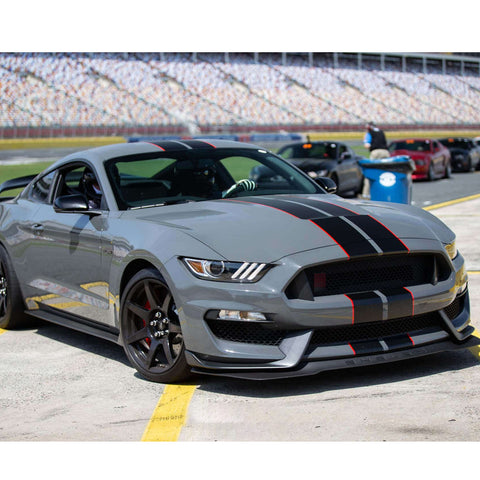 JDM Vinyl Stripe Sticker Sporty Racing Graphics Decal Trim for Ford Mustang 2015-2020 Hood Roof Rear Trunk Decoration, Glossy Black with Red Side